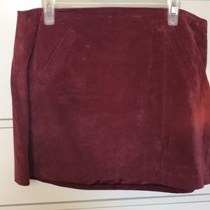 Leather suede mini Aline skirt with pockets! Burgundy color!